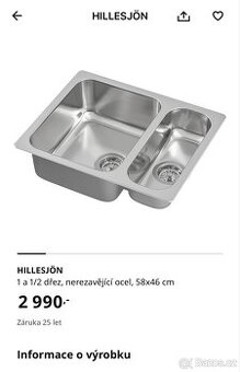 Dřez Ikea HILLESJÖN - nový
