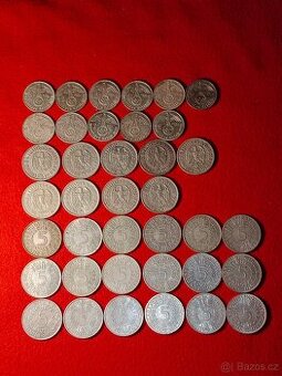 Stříbrné marky 38 ks - 2 marky, 5 marky dva druhy