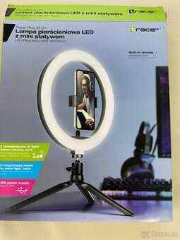 LED kruhová lampa Tracer Ring 26 cm – s mini stativem