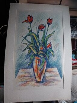 Ludvík Voneš - Tulipány (litografie)