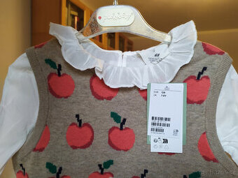 Nová bílá halenka a vesta s jablíčky, H&M, vel. 128