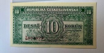 Vzacnya 10 korun 1945 hnědý čislovač