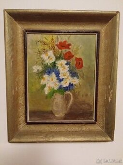 Olejomalba – květinové zátiší, R. Pop 1957, 33 × 39 cm