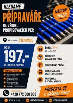 🔎 HLEDÁME PŘÍPRAVÁŘE DO VÝROBY PROPISOVACÍCH PER 🖊️