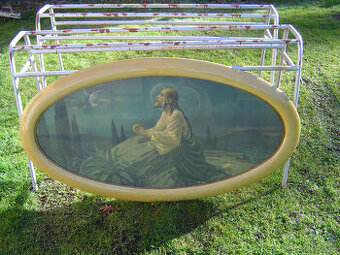 STAROŽITNÝ OVÁLNÝ OBRAZ S NÁBOŽENSKOU TÉMATIKOU