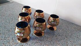 sada skleniček z modrého novoborského skla