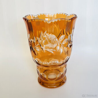 Starožitná broušená váza s lazurou 19 cm