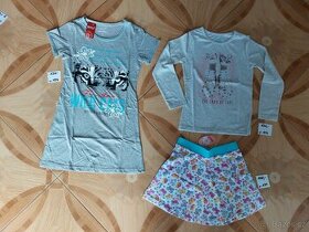 Tričko dívčí, noční košile, sukně NOVÉ,  vel.134 - 1