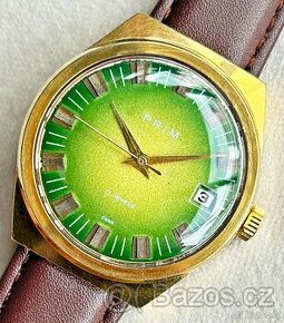 Československé mechanické vintage hodinky PRIM Soudek Zelené