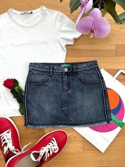 BENETTON JAKO NOVÁ SUKNĚ riflová 8-9r, 140, L