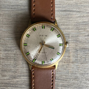 Vintage hodinky PRIM (17 Jewels) - Zelené indexy