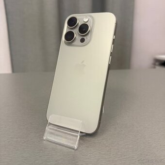 iPhone 15 Pro 128GB natural titan, 100% baterie, rok záruka