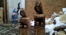 dřevěné sochy, sovy motorovou pilou, dárek