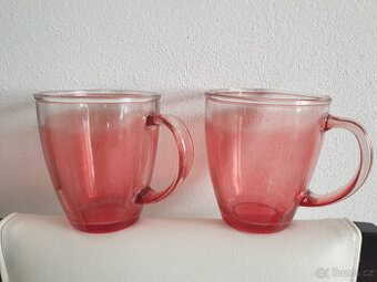Retro červené skleněné hrnky sklo 2ks