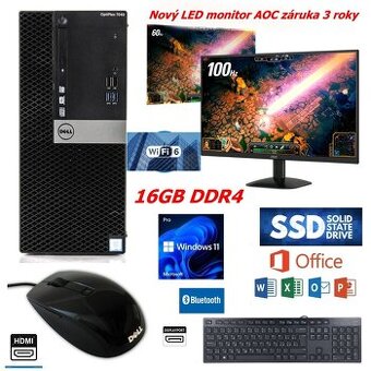 PC SET DELL,16GB DDR4,SSD,WIFI 6,BT,AOC 24´nový,WIN 11,zár.