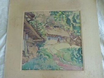 VÁCLAV JÍCHA - Dvorek ze Šlefomové - Orig Akvarel