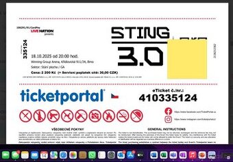 Sting - Brno 18.10. (2 lístky) - zlava