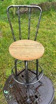 Industriální barová židle kov/dřevo nastavitelná více ks