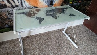 Stylový psací stůl s mapou světa – skleněná deska