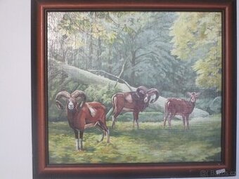 mufloni-olejomalba-myslivecký motiv