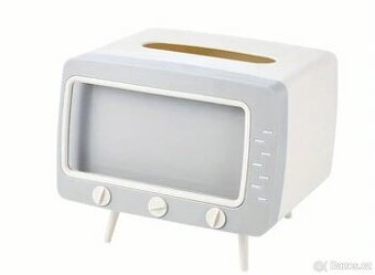 Šedý držák na mobil a ubrousky ve tvaru TV