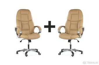 2x nové Kožené kancelářské křeslo KEVIN, béžové - 1