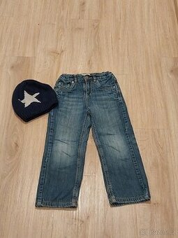 Zateplené džíny a čepice vel. 110-116