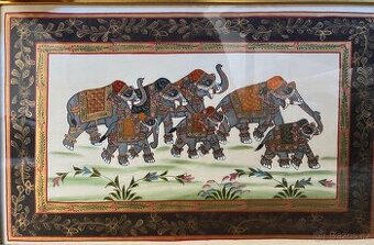 Indický obraz slonů - hedvábí