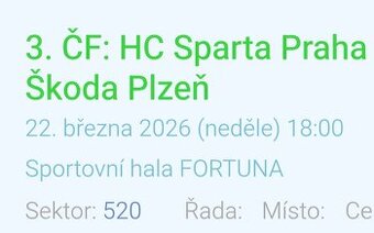 Prodám 3 lístky na play off Sparta-Plzeň na neděli