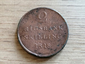 Mince Dánsko 2 Rigsbank Skilling 1818 Dánské království