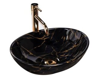 Černé umyvadlo se zlatou baterií - REA