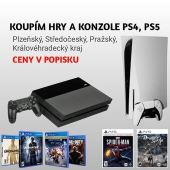 KOUPÍM PS5, PS4 konzole, ovladače, hry