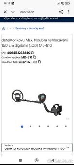 Detektor kovů - Max. hloubka vyhledávání 150 cm - digitální