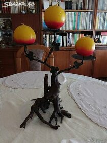 Svícen výška 45cm, dřevo, tepaný kov
