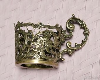 Starožitné stříbrné držáky na malé sklenky / frťany – Ag 800