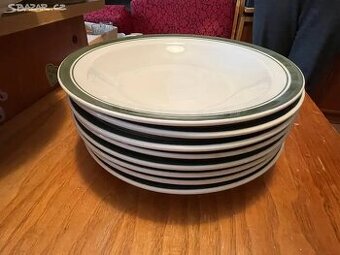 Retro hluboké talíře (sada 6ks, zelený okraj)