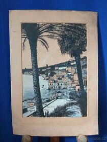 Kozel Jiří / palác v Neapoli / kolorovaná kresba