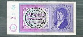 Staré bankovky 5 korun 1940 STROJOVÝ PŘETISK, VELMI VZÁCNÁ - 1