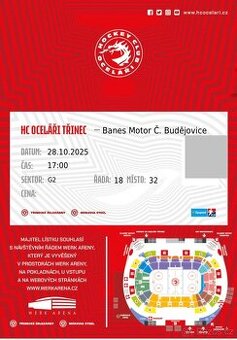 Predám lístky HC Oceláři Třinec - Č.Budějovice