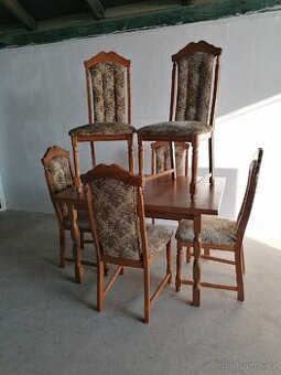 6 x rustikální židle a rozkládací stůl