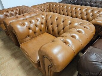 CHESTERFIELD ŠTÝL,BLEDO HNEDÁ KOŽENÁ SÚPRAVA ,3+1+1