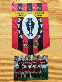 Fotbalová vlaječka a foto AC Milán. 1965 - 1
