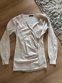 Dámský smetanový svetr s řasením, do V, vel. S/M, Butik - 1