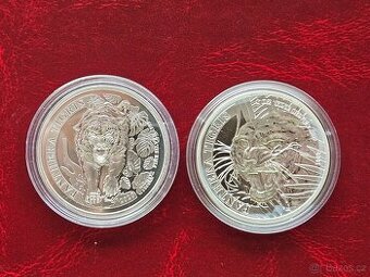 2x 1 oz stříbrná mince Panthera Tigris 2020 a 2021 Laos