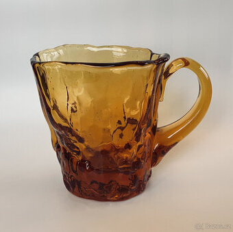 Designový džbán, váza 17 cm, jantarové hutní sklo