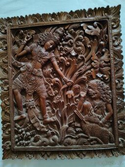 2 Drevené panely Rámájany z Bali