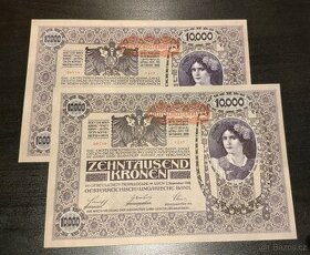 Staré bankovky 10000 korun  r.1918 3.verze I.vydání stav 1+
