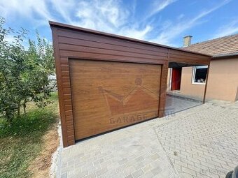 Plechová garáž 8x5 s přístřeškem - sekcni vrata - 1