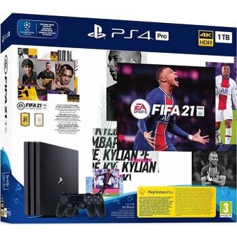 Sony PlayStation 4 Pro, 1 TB, černá + FIFA 21 + 2× ovladač