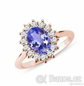 Prsten s tanzanitem a brilianty/diamanty v růžovém zlatě - 1